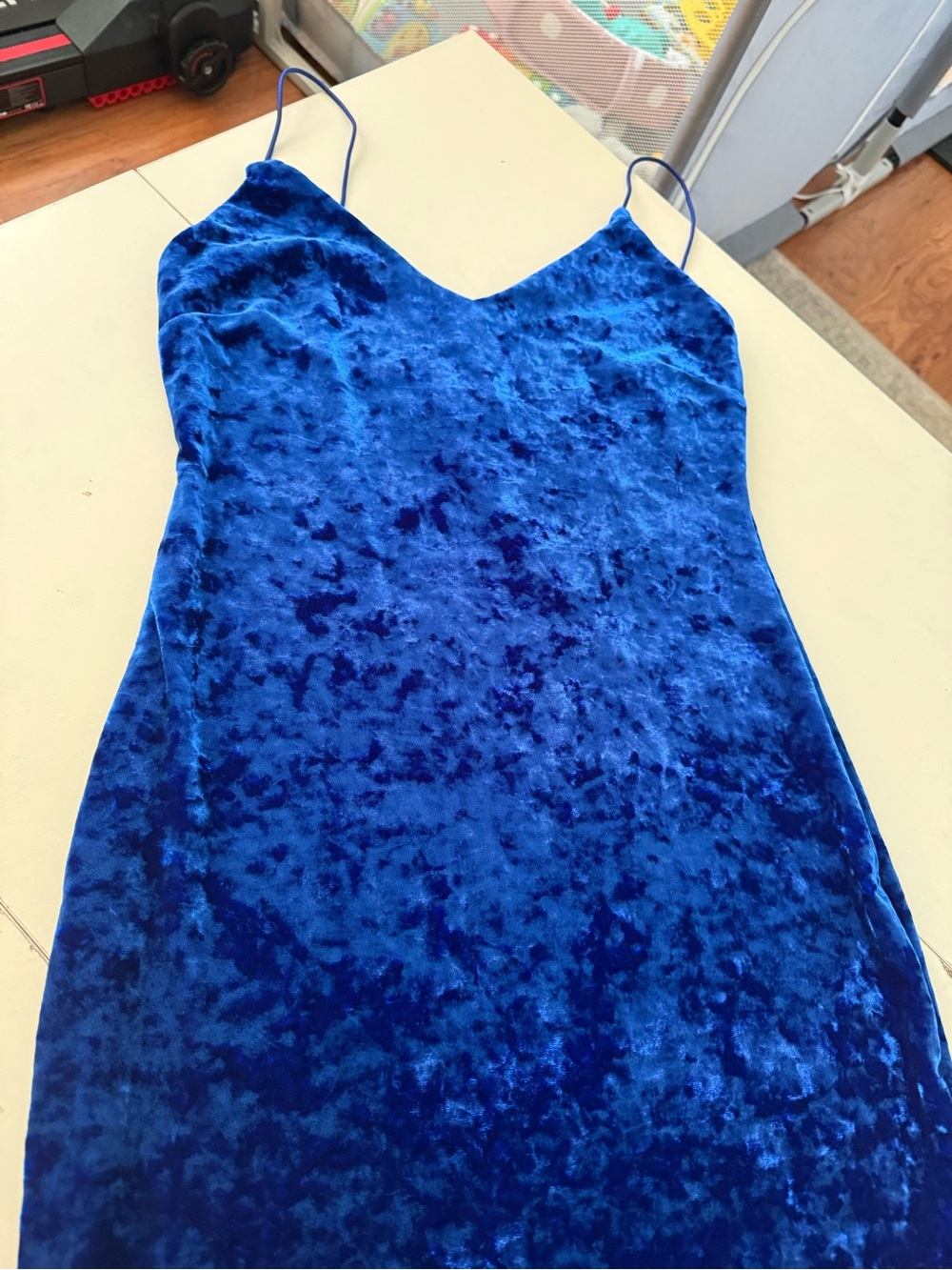Forever 21 Royal Blue Crushed Velvet Midi Dress Spaghetti Straps Rich Texture - Picture 3 of 6